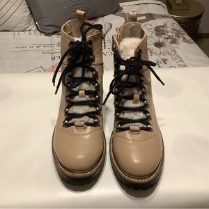 Women's Tan Lace-Up Faux Fur Ankle Boots See flaws on pic
